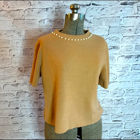 ZARA Trafaluc cashmere-blend pearl-choker sweater - STUNNING & like NEW.